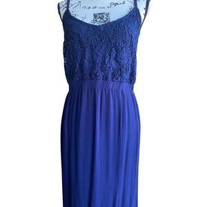 Women’s Allison Brittney Size Large Spaghetti Strap Dress Lace Top Navy Maxi